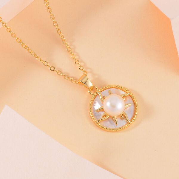 Süßwasser Perle, Weißes Perlmutt Schmuckset Reines Messing image number 2