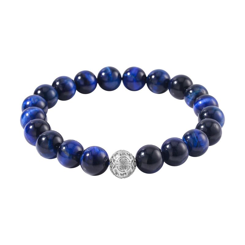 Blaues Tigerauge flexibles Armband, 925 Silber rhodiniert, ca. 160.00 ct image number 0