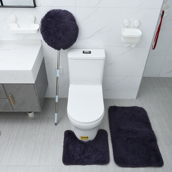 3er-Set Bad-Kollektion, extra weicher Duschvorleger 50x80 cm, WC-Vorleger 40x50 cm, WC-Deckel, dunkel Lila