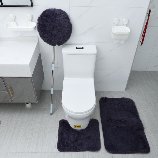 3er-Set Bad-Kollektion, extra weicher Duschvorleger 50x80 cm, WC-Vorleger 40x50 cm, WC-Deckel, dunkel Lila
