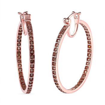 Nat&uuml;rliche Champagner Diamant Creolen, 925 Silber Ros&eacute;gold Vermeil ca. 1.00 ct