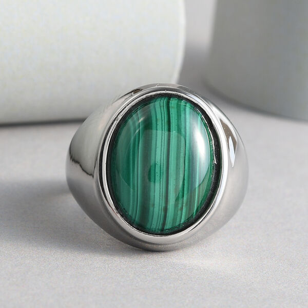 Malachit Ring in Edelstahl  ca. 12,46 ct image number 2