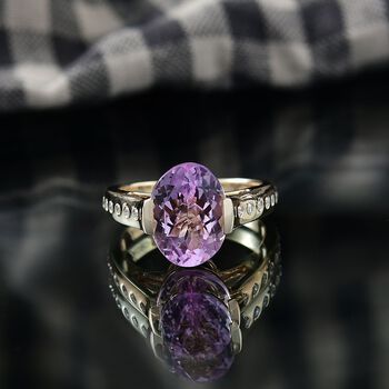 AAA Martha Rocha Kunzite, Wei&szlig;er Diamant Ring 375 Gold (Gr&ouml;&szlig;e 18.00) ca. 5,38 ct