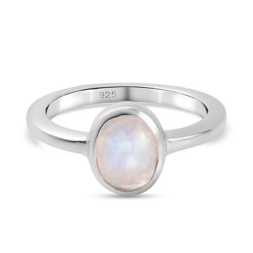 Regenbogen Mondstein Solitär Ring 925 Silber Platin-Überzug image number 0