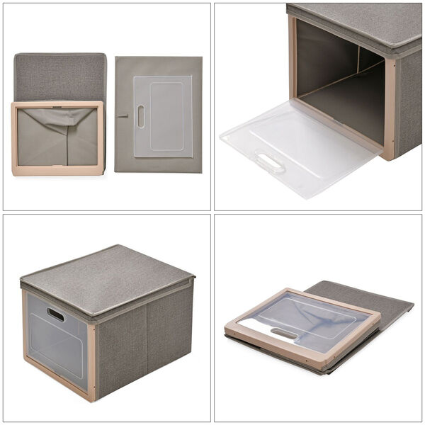 Faltbare Aufbewahrungsbox mit Stoffbezug und Klappdeckel, Größe 30x25x40 cm, Khaki image number 3