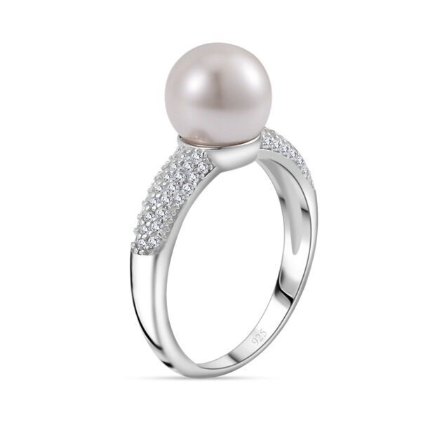 Wei&szlig;e Muschelkernperle und Zirkonia Ring - 0,55 ct. image number 4