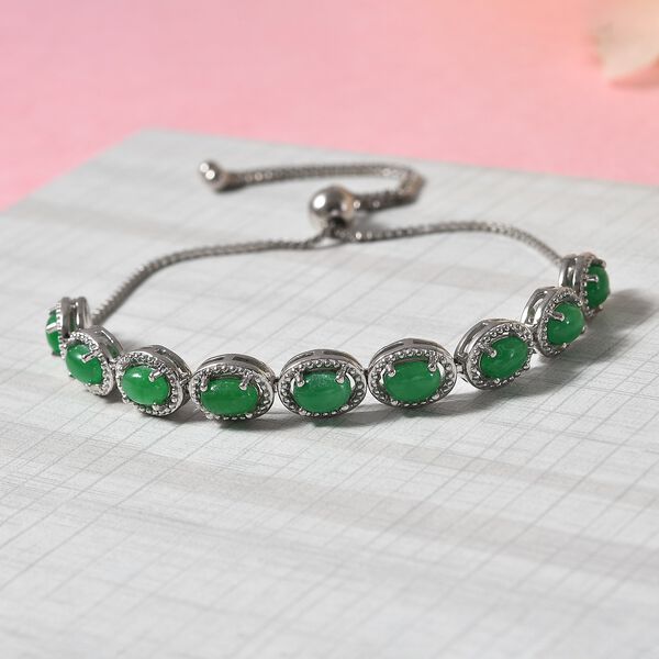 Gr&uuml;nes Jade-Bolo-Armband, ca. 16-26 cm, 925 Silber platiniert ca. 4,62 ct image number 2