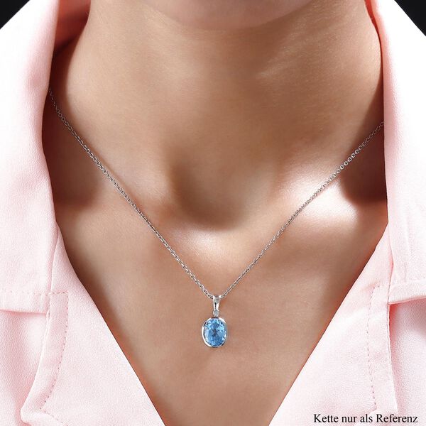 Schweizer Blautopas und wei&szlig;er Zirkon-Anh&auml;nger, 925 Silber platiniert ca. 3,36 ct image number 2