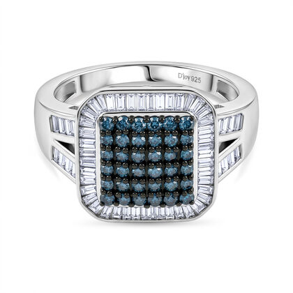 D'Joy Blauer Diamant, Wei&szlig;er Diamant Ring 925 Silber rhodiniert (Gr&ouml;&szlig;e 20.00) ca. 1.00 ct