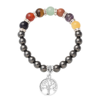 Mehrfarbiges Edelstein und wei&szlig;es Kristall Lebensbaum-Armband, ca. 18 cm, silberfarben