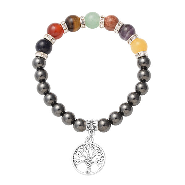 Mehrfarbiges Edelstein- und wei&szlig;es Kristall-Armband, 18 cm