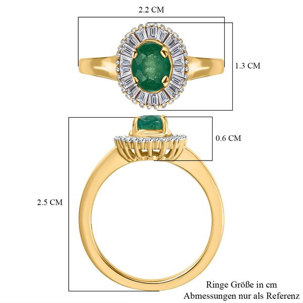 Kagem sambischer Smaragd, Moissanit Ring, 925 Silber vergoldet (Gr&ouml;&szlig;e 19.00) ca. 1.43 ct image number 7