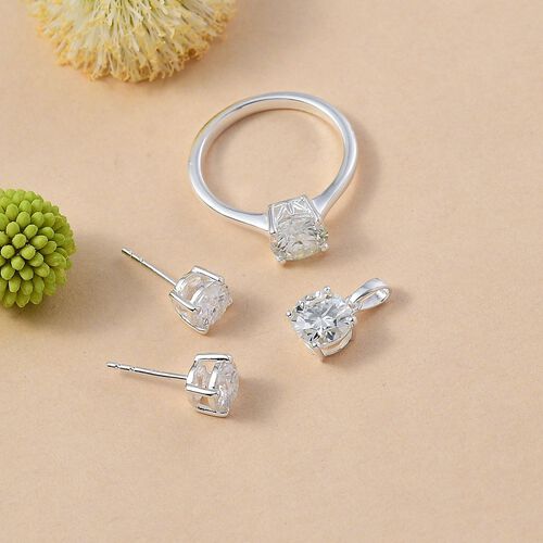EINMALIGES ANGEBOT - 3er Set Moissanit Ring, Anhänger, und Ohrringe,  925 Silber ca. 3.80 ct image number 1