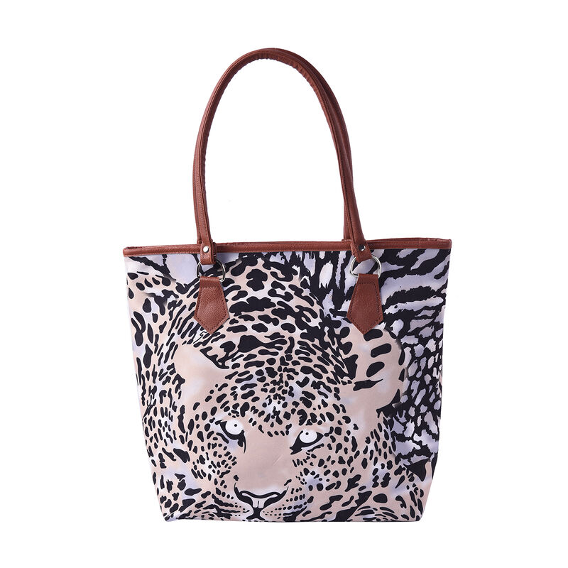 Klassische Handtasche mit naturfreundlichem Kunstleder-Griff, Leopard-Muster image number 0