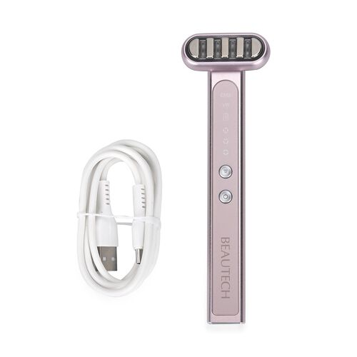 "Beautech  Ficial and Eye massager Color: Pink Material: Metal +PC plastic Bare weight :52.5g Bare machine size :158*19*25.5mm Packing weight :266g Package size :21*8.2*6cm Lighting: Red + Blue + purple Function: Heating + micropulse EMS+ vibration (3 str image number 0