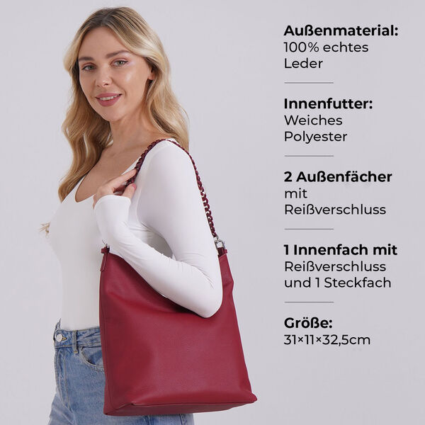 Hobo Umhängetasche aus Echtleder in Rot image number 3