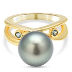 Tahiti Perlen und London Blau Topas-Ring, 925 Silber vergoldet (Größe 16.00) ca. 0,08 ct