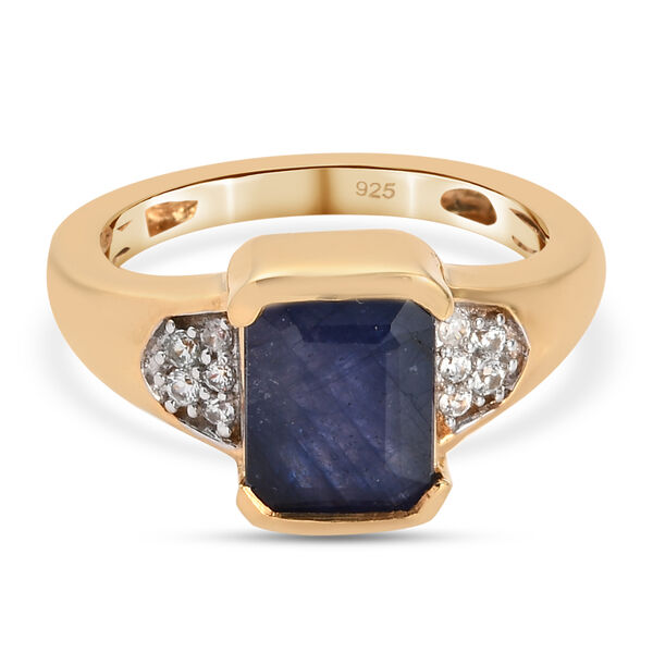 Masoala Saphir und Zirkon Ring, 925 Silber vergoldet, 3,39 ct.