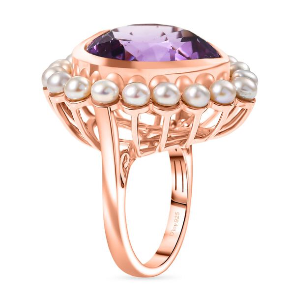 D'Joy AA Rosa Amethyst, S&uuml;&szlig;wasser Perle (3.5mm) Ring 925 Silber 750 Ros&eacute;gold Vermeil (Gr&ouml;&szlig;e 19.00) 22.90 ct image number 5
