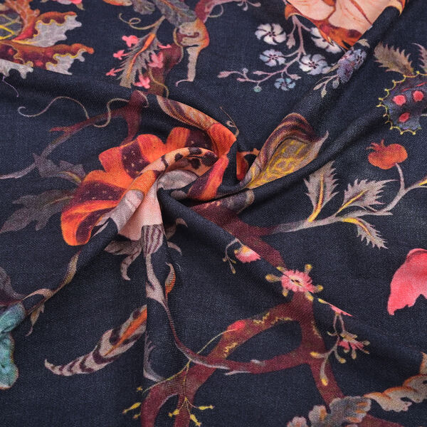 Black Floral Cashmere Wool Scarf image number 5