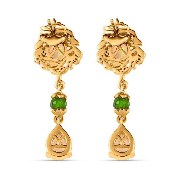 AA Nat&uuml;rlicher, &auml;thiopischer Welo Opal, Nat&uuml;rlicher Chromdiopsid Ohrringe 925 Silber Gelbgold Vermeil ca. 2,64 ct. image number 5