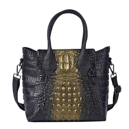 Crossbody Tasche aus 100% echtem Leder mit Kroko-Prägung, Größe 28x14x27 cm, Golden image number 0