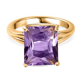 Rose De France Amethyst, Weißer Zirkon Ring, 925 Silber Gelbgold Vermeil (Größe 18.00) ca. 6.13 ct