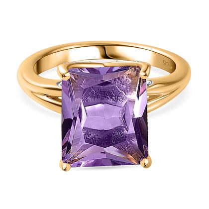 Rose De France Amethyst, Wei&szlig;er Zirkon Ring, 925 Silber Gelbgold Vermeil (Gr&ouml;&szlig;e 18.00) ca. 6.13 ct