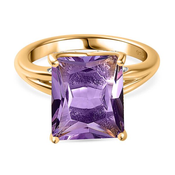 Rose De France Amethyst, Wei&szlig;er Zirkon Ring, 925 Silber Gelbgold Vermeil (Gr&ouml;&szlig;e 18.00) ca. 6.13 ct