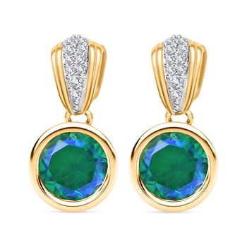 Pfau Quarz Triplette, Wei&szlig;er Zirkon Ohrringe 925 Silber 750 Gelbgold Vermeil ca. 2,89 ct.