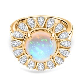D'Joy AA Natürlicher, äthiopischer Welo Opal, Moissanit Ring 925 Silber 750 Gelbgold Vermeil (Größe 17.00) ca. 2,73 ct