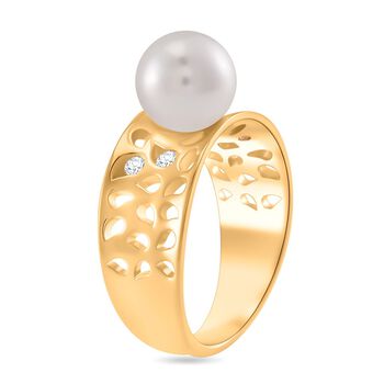 Wei&szlig;e Muschelkernperle, Moissanit Ring 925 Silber 750 Gelbgold Vermeil (Gr&ouml;&szlig;e 16.00)