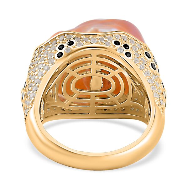 Rosa S&uuml;&szlig;wasserperle, schwarzer Spinell und Zirkon-Ring- 25 ct. image number 5