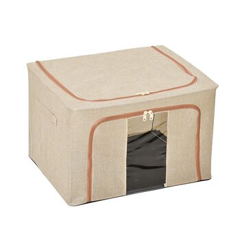 66L Stapelbare Aufbewahrungsbox mit Metallrahmen, Beige