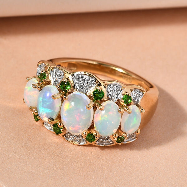 Natürlicher, äthiopischer Opal und Chromdiopsid-Ring, 925 Silber vergoldet  ca. 1,86 ct image number 3
