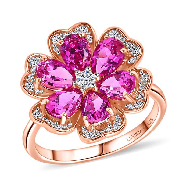 AAA Lab Created Rosa Saphir, Moissanit Ring 925 Silber 750 Roségold Vermeil (Größe 19.00) ca. 3,95 ct image number 3