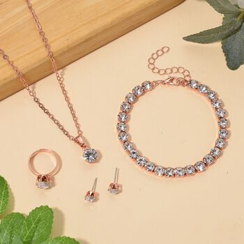 4er Set - Wei&szlig;er Kristall Schmuckset Nickelfreies Messing ros&eacute;vergoldferben, Flexibles (Gr&ouml;&szlig;e 17.00-18.00)