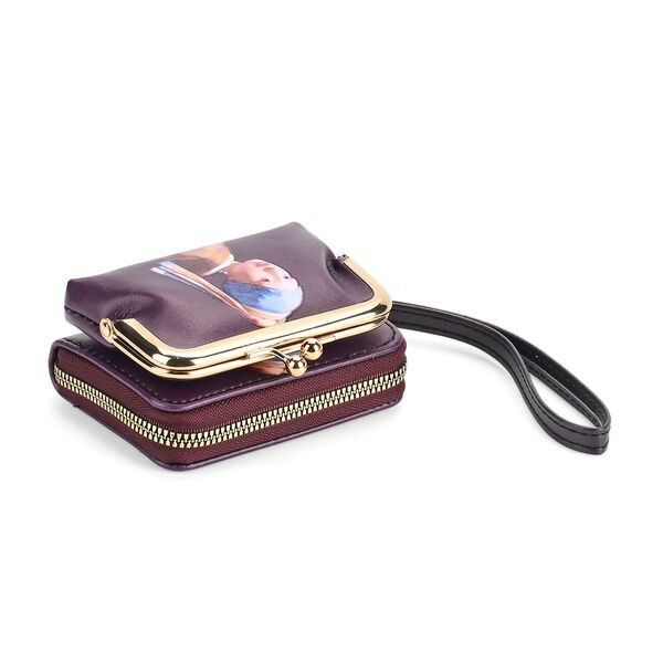 2-in-1-Geldbörse mit Mädchen-mit-Perlenohrring-Motiv, 11x5x8 cm, Schwarz image number 9