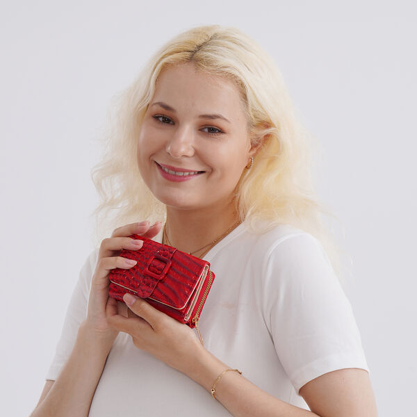 Stilvolle Geldbörse mit Krokodilprägung und RFID-Schutz, 11x8 cm, Rot image number 2