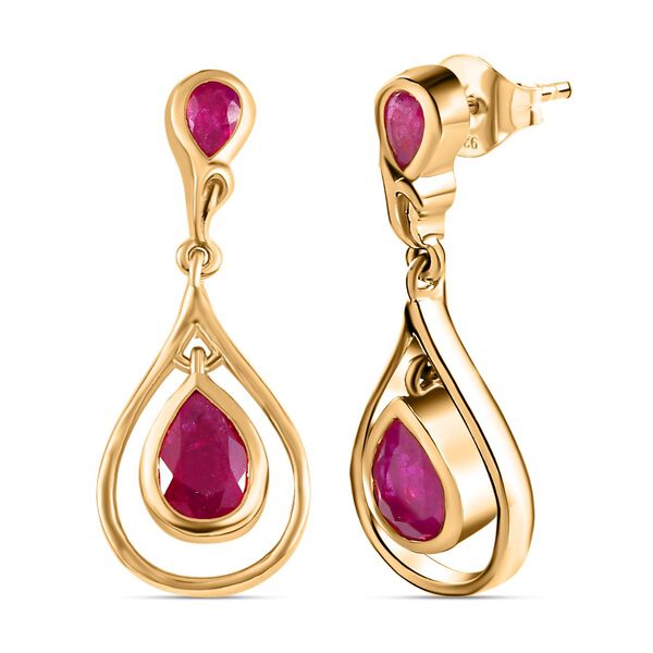 Afrikanische Rubin (Fissure gef&uuml;llt) Ohrringe, 925 Silber vergoldet ca. 2.40 ct image number 4