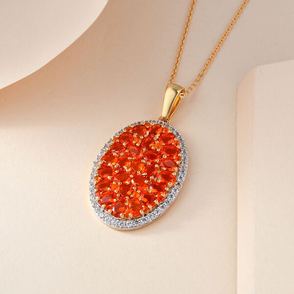 Salamanca Feueropal-Anh&auml;nger mit Kette, 925 Silber Gelbgold Vermeil, ca. 3.92 ct image number 3