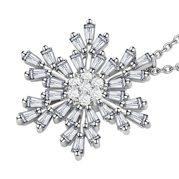 Wei&szlig;er Zirkonia Schneeflocken-Anh&auml;nger mit Kette, Messing, ca. 2.50 ct image number 4