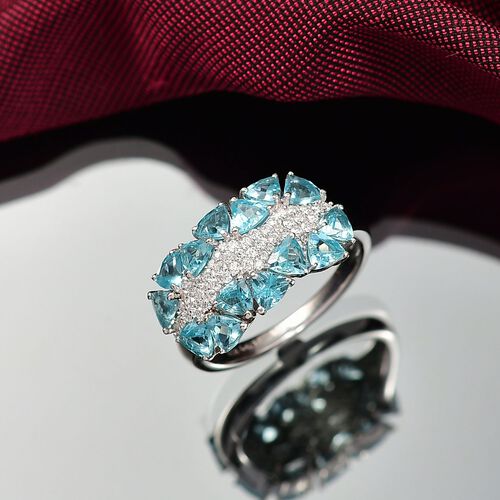 Djoy AA Betroka Blauer Apatit, Moissanit Meeresrauschen Ring 925 Silber rhodiniert (Größe 18.00) ca. 2.80 ct image number 1
