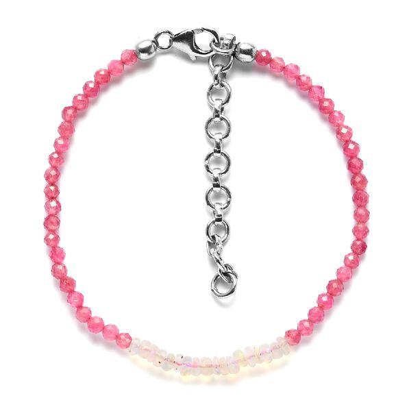 Rosa Turmalin und nat&uuml;rliches, &auml;thiopisches Welo Opal-Armband, 19 cm, 925 Silber ca. 13,95 ct