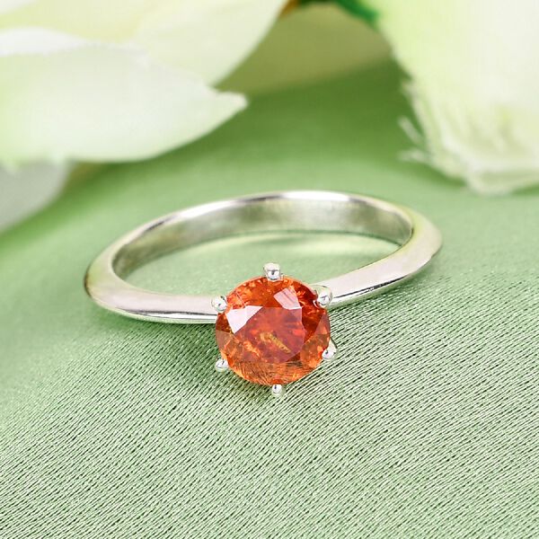 Orange Sphalerit Solitär Ring 925 Silber Platin-Überzug image number 2