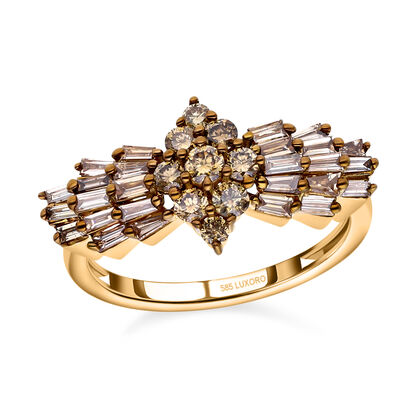 Nat&uuml;rlicher Champagner Diamant Ballerina-Ring, SGL zertifiziert SI, 585 Gold (Gr&ouml;&szlig;e 20.00) ca. 1.00 ct