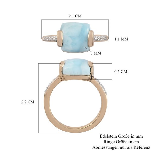 Larimar und Zirkon Solitär Ring 925 Silber 585 Vergoldet image number 7