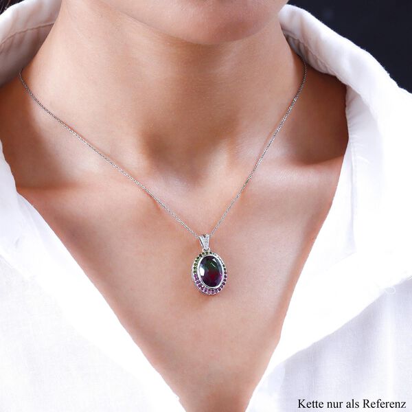 Wassermelone-Quarz-Triplett und mehrerer Edelsteine-Halo-Anh&auml;nger in Silber image number 2