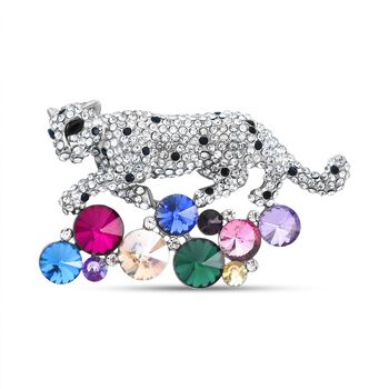 Mehrfarbige Kristall-Brosche, Leopard