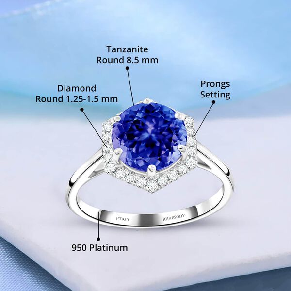 Rhapsody AAAA Tansanit, Wei&szlig;er Diamant Ring 950 Platin (Gr&ouml;&szlig;e 17.00) ca. 3,00 ct image number 4